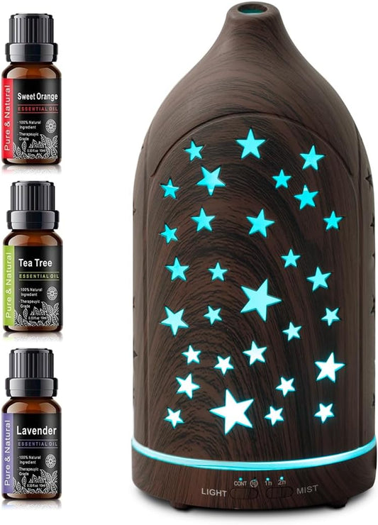 Aromatherapy Diffusers,7.1''x3.5''Diffuser with 3 Essential Oil Set