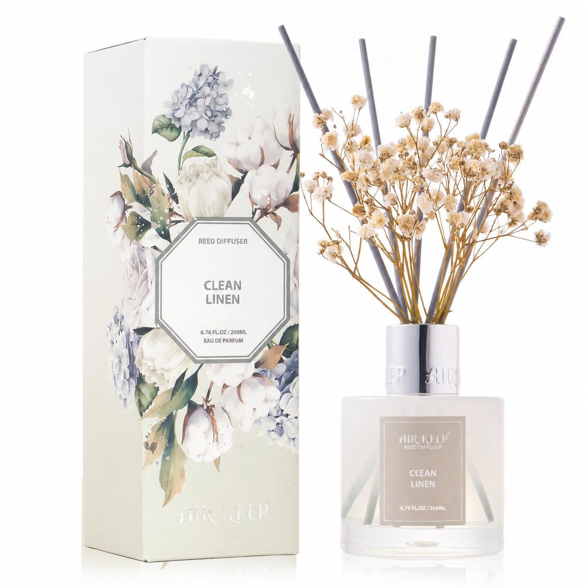 Airkeep Reed Diffuser Set,3.38 fl oz (100 ml) - Clean Linen Oil Diffusers with 8 Reed Sticks,Home Fragrance Reed Diffuser for Bathroom Shelf Decor