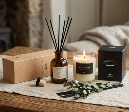 WEALD TRIBE Flower Reed Diffuser Set Eucalyptus & Lavender Scent for Room Bathroom Accessories Shelf Decor & Air Fresheners, Sticks Defusers with 4.0 fl oz Home Fragrance Oils, Office Gift
