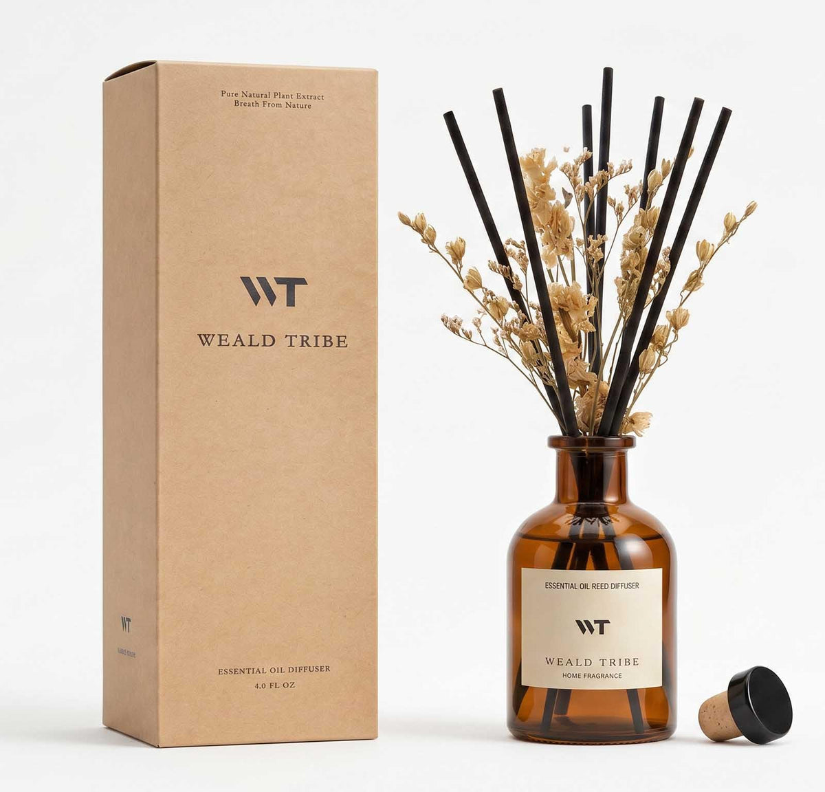 WEALD TRIBE Flower Reed Diffuser Set Eucalyptus & Lavender Scent for Room Bathroom Accessories Shelf Decor & Air Fresheners, Sticks Defusers with 4.0 fl oz Home Fragrance Oils, Office Gift