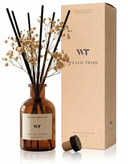 WEALD TRIBE Flower Reed Diffuser Set Eucalyptus & Lavender Scent for Room Bathroom Accessories Shelf Decor & Air Fresheners, Sticks Defusers with 4.0 fl oz Home Fragrance Oils, Office Gift