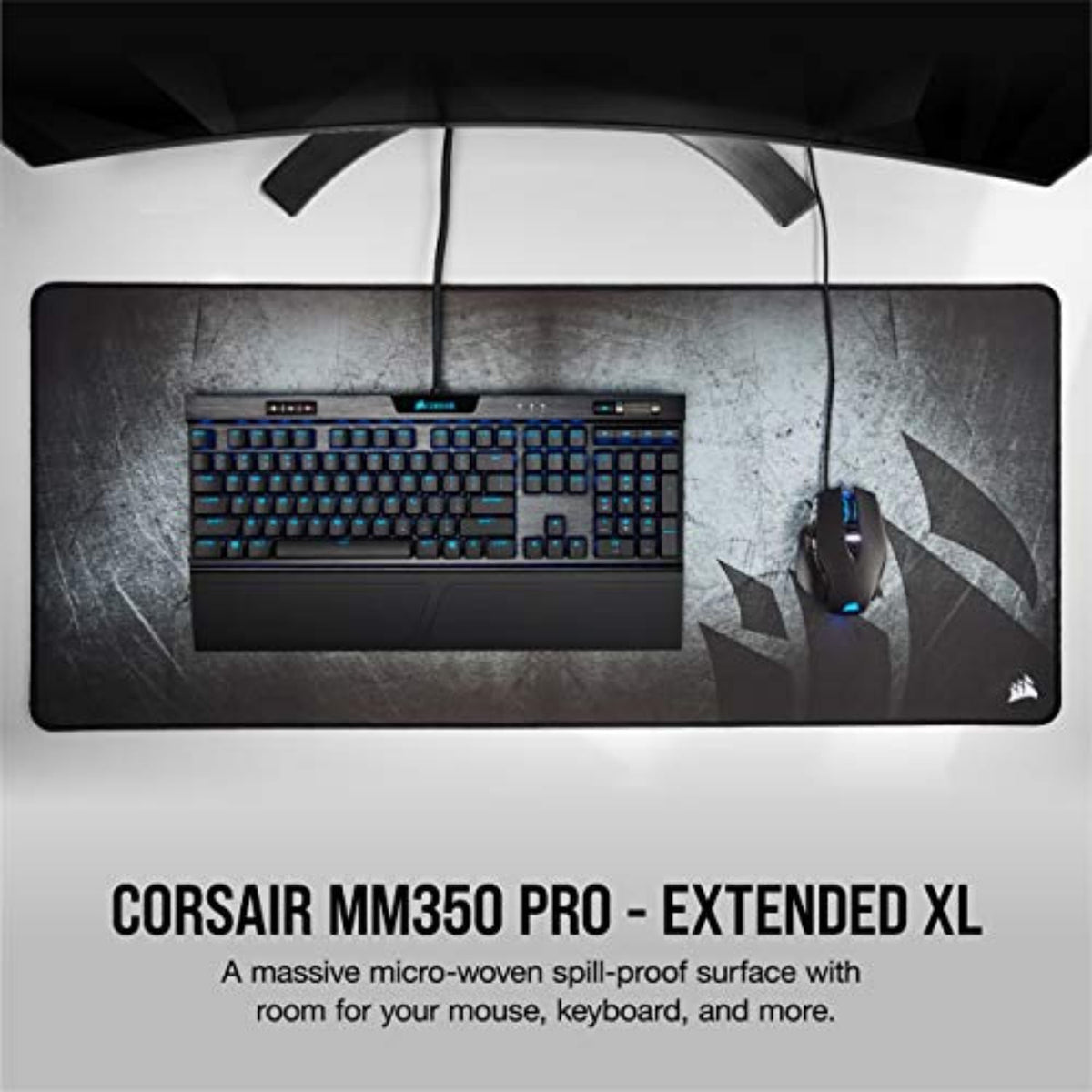 Corsair MM350 PRO Extended XL Premium Spill-Proof Cloth Gaming Mouse Pad – 36.6” Width x 15.7” Height Surface – Black/Gray