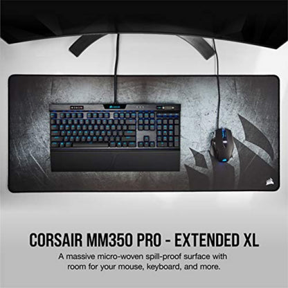 Corsair MM350 PRO Extended XL Premium Spill-Proof Cloth Gaming Mouse Pad – 36.6” Width x 15.7” Height Surface – Black/Gray