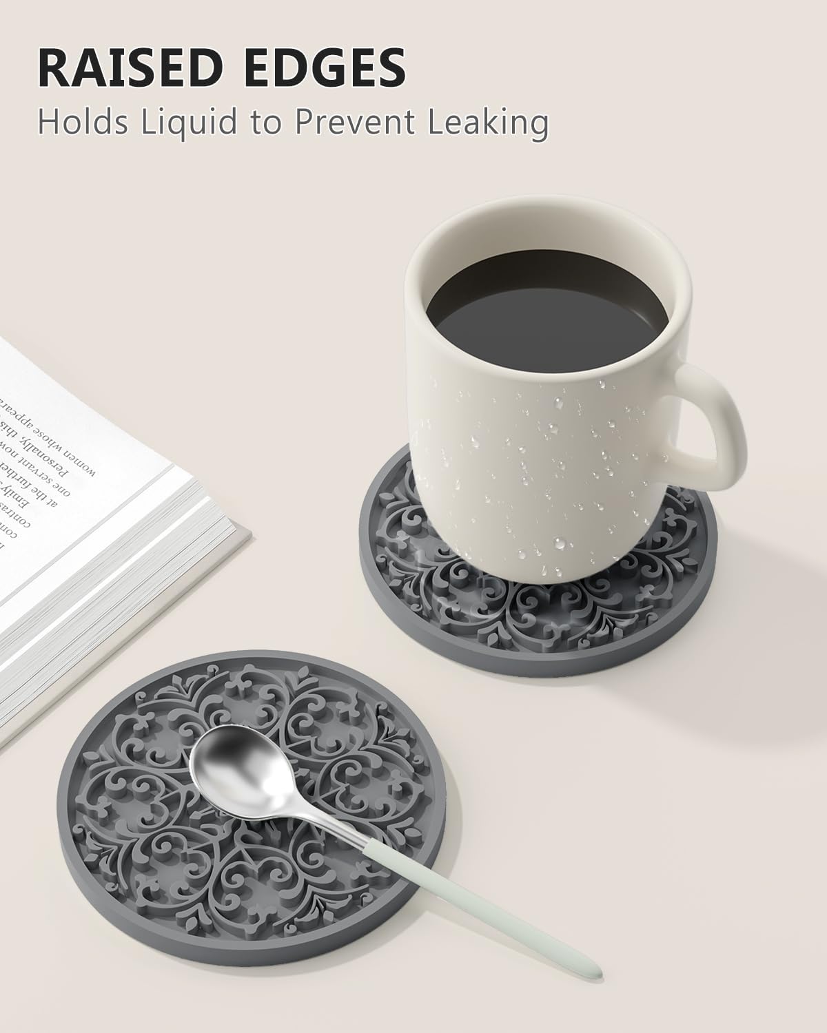 Drink Coasters, Coasters Set of 6 with Holder, Non-Slip Silicone Cup Mat