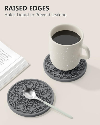 Drink Coasters, Coasters Set of 6 with Holder, Non-Slip Silicone Cup Mat