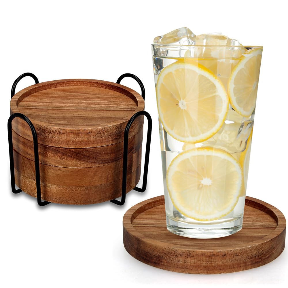 Wood Coasters Set of 4 Farmhouse Outdoor Coster for Drink Patio Table Decor