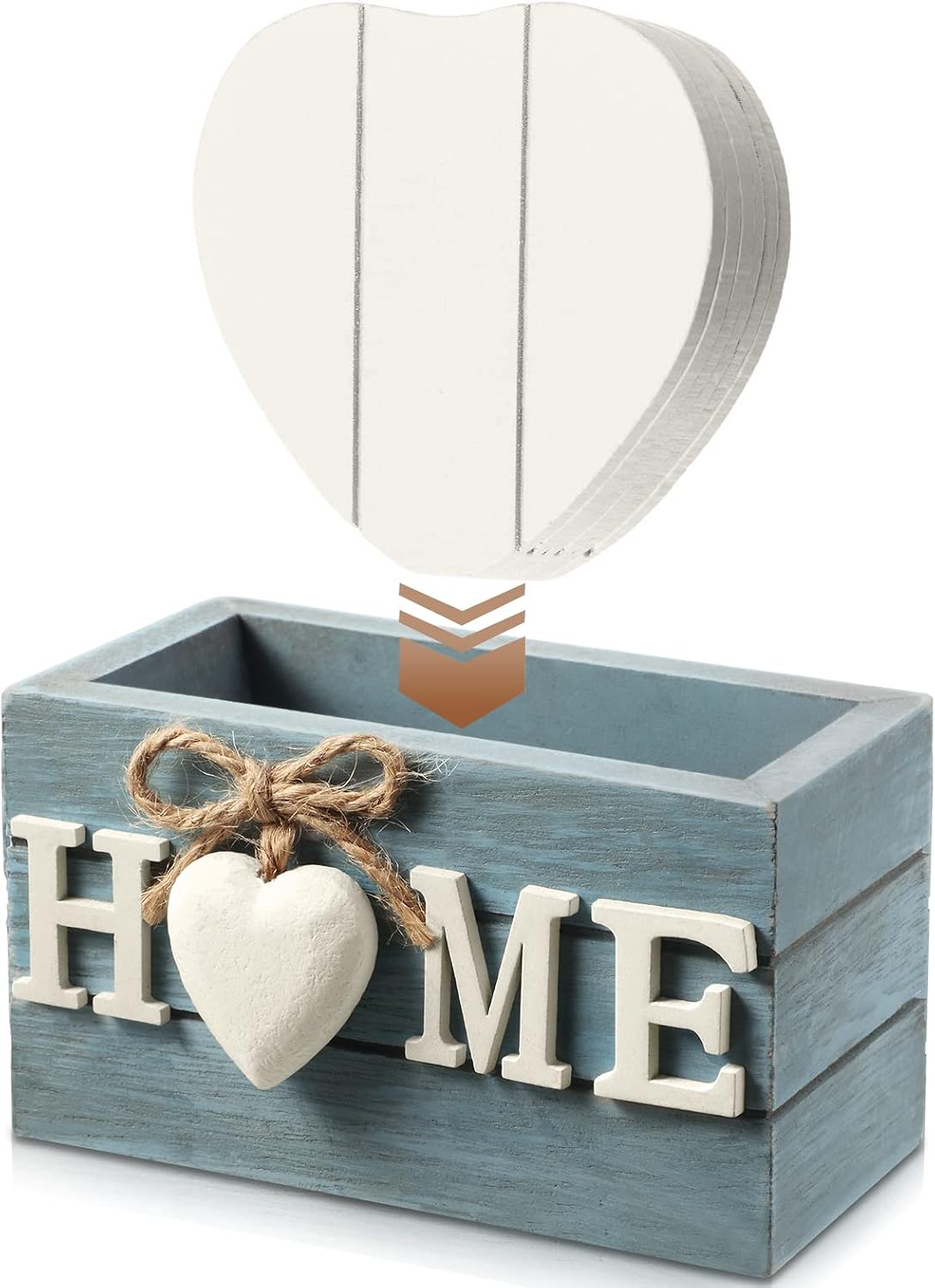 Patelai 6 Pcs Wooden Heart Coasters Set with Holder, Home, Blue