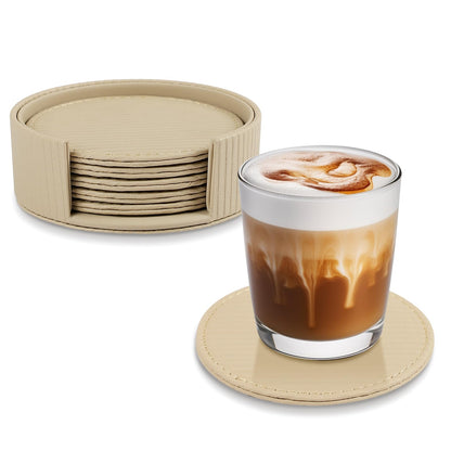 Leather Coasters Set of 6 with Holder, Tabletop Protection, Coffee Table & Bar Decoration, Modern-Style Drink Coasters Suitable for Home Dining Tables & Kitchen Accessories (Brown)