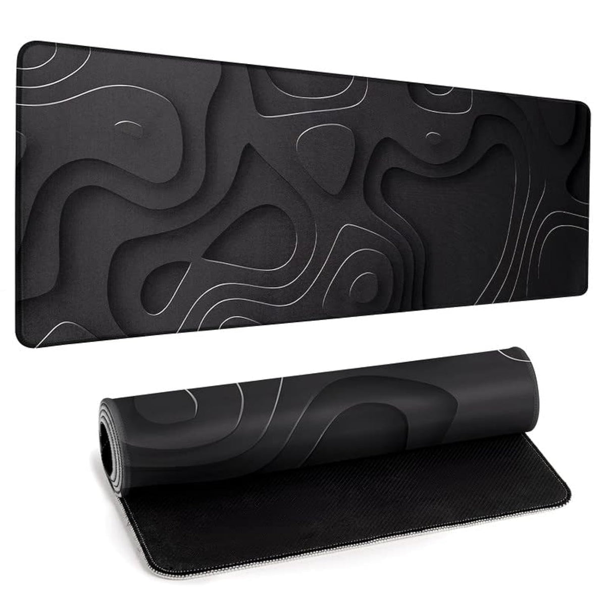 Large Topographic Map Gaming Mouse Pad for Desk Black Desk Pad with Non-Slip Rubber Base Stitched Edge Desk Organizers and Accessories Desk Decor