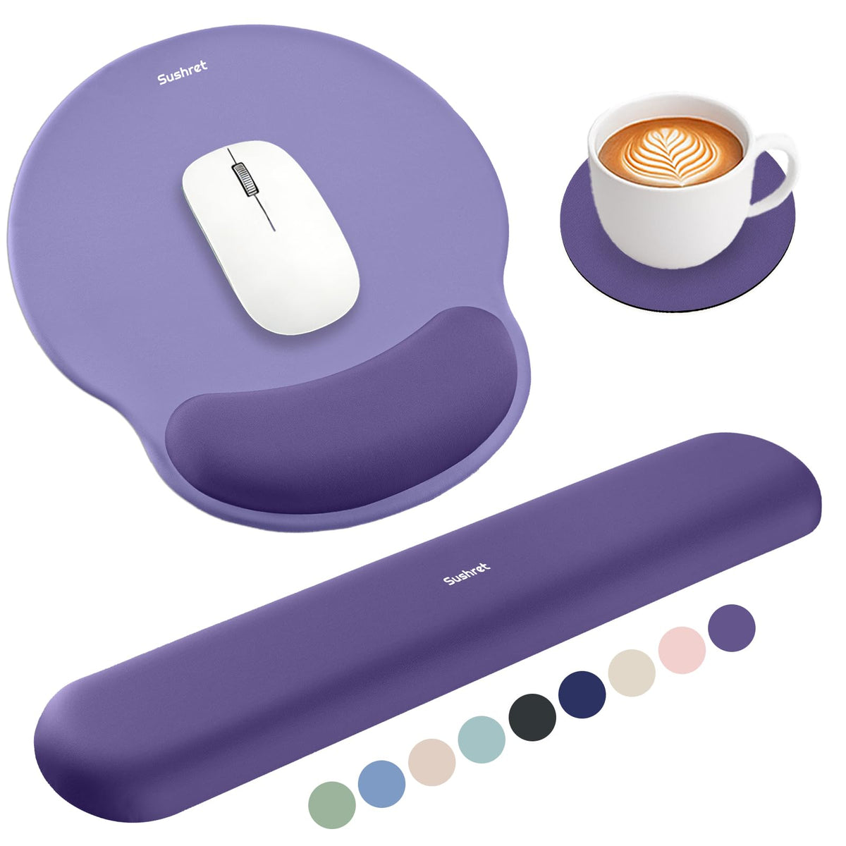 Sushret Mouse Pad and Keyboard Wrist Rest, 3-in-1 Gel Memory Foam Ergonomic Mouse Pad with Wrist Rest Set,Gaming Mousepad Arm Cushion Support for Computer Office Desk Accessories Cute Setup,Sage Green