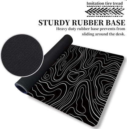 HGWALP Black Topographic Large Gaming Mouse Pad Extended XXL(900 * 400 * 3MM) Mouse Mat Long Desk Pad with Stitched Edges for Keyboard Home Office Gaming Work Big Desk Mat