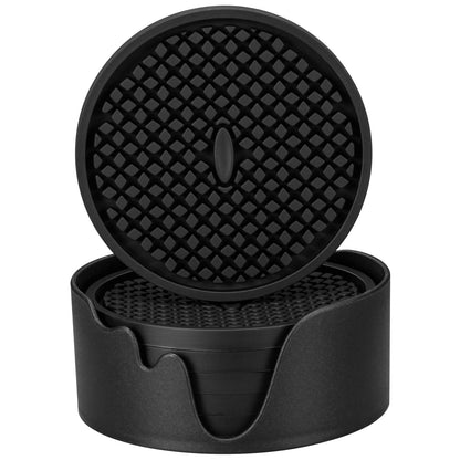 ME.FAN Silicone Coasters [6 Pack] Thickened Drink Coasters with Holder - Cup Mat - Non-Slip, Non-stick, Stay Put, Deep Tray - Prevents Furniture and Tabletop Damages(Gray)