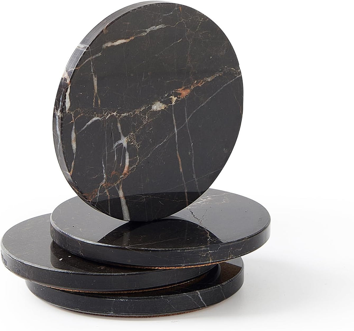 Natural Marble Coaster Set of 4.Round Drinks Coasters,Non-Ceramic/Non-Resin