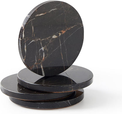 Natural Marble Coaster Set of 4.Round Drinks Coasters,Non-Ceramic/Non-Resin