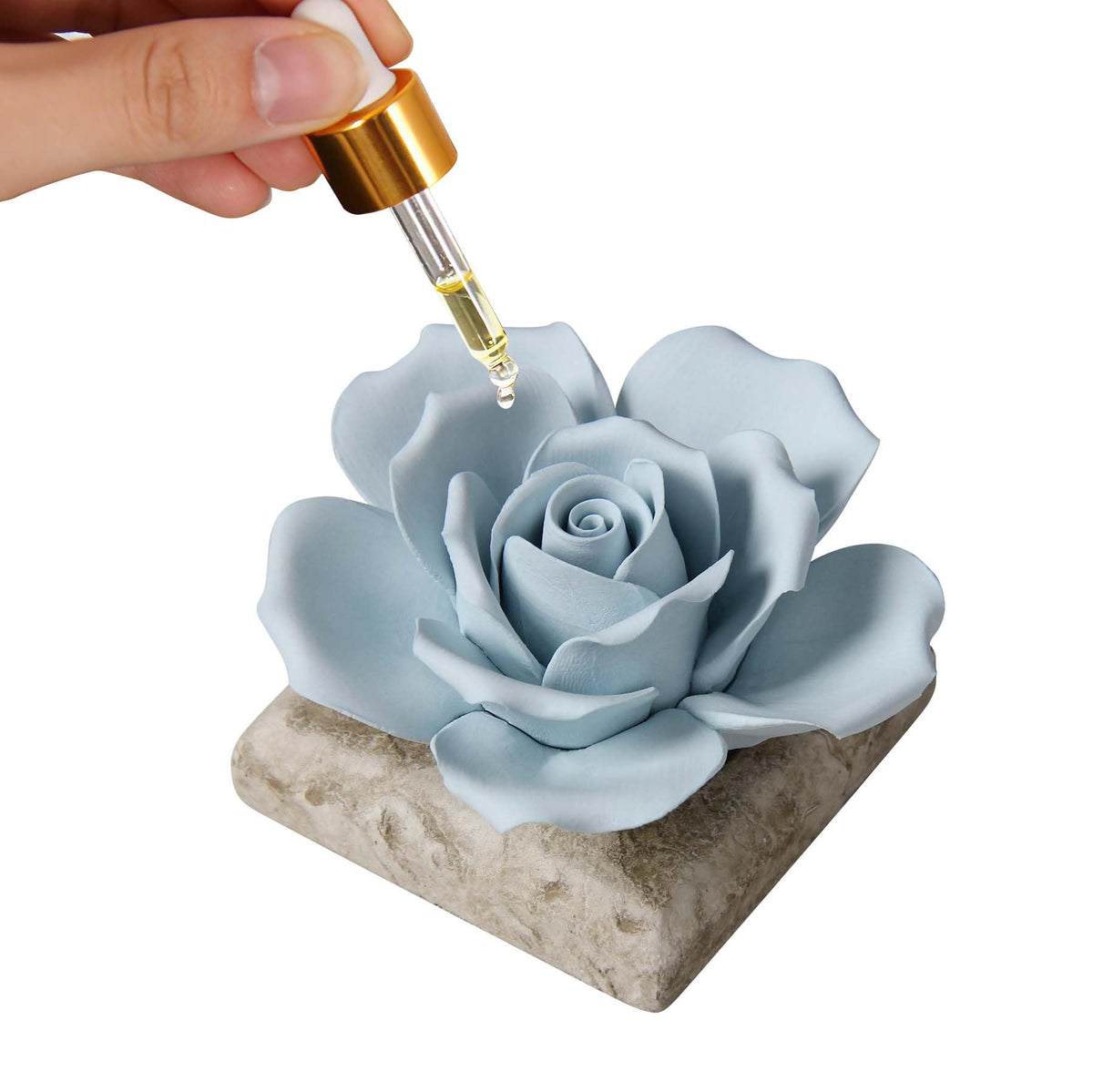 Ceramic Passive Essential Oil Diffuser, Aesthetic Desktop Handmade Flower & Concrete Base, Porcelain Aromatherapy Oils Diffuser for Home, Office, Yoga, Spa Room (Pink Peony)