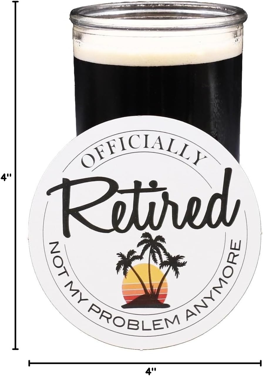 Officially Retired, Not My Problem Anymore Coasters - 25 Pack, 4 Inch, Thick Kraft Paper Bar Coasters, Perfect for Parties, Weddings, Birthdays, Retirement Parties