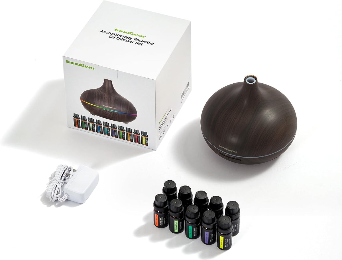 InnoGear 400ml Aromatherapy Essential Oil Diffuser 10 Oils Gift Set, Dark
