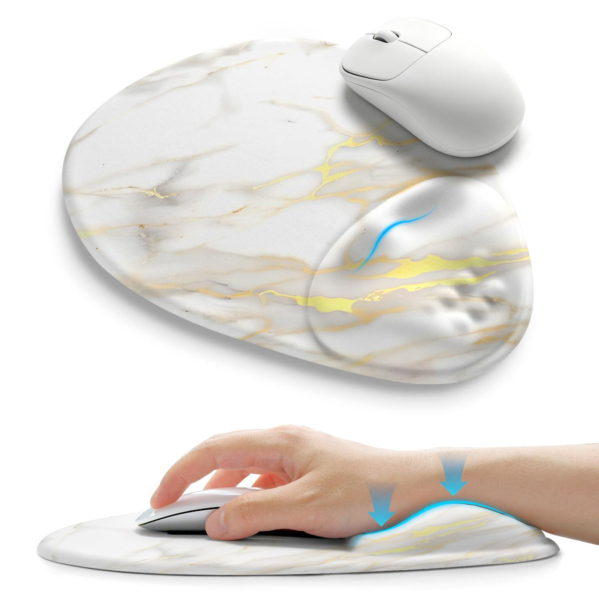 Palm-Rest and Wrist-Hugging Mouse Pad Wrist Rest, Ergonomic Wrist Support with Curve Fitting Cushioned Memory Foam for Carpal Tunnel Pain Relief, 9.9 x 8.3 Inch, Dark Night Black