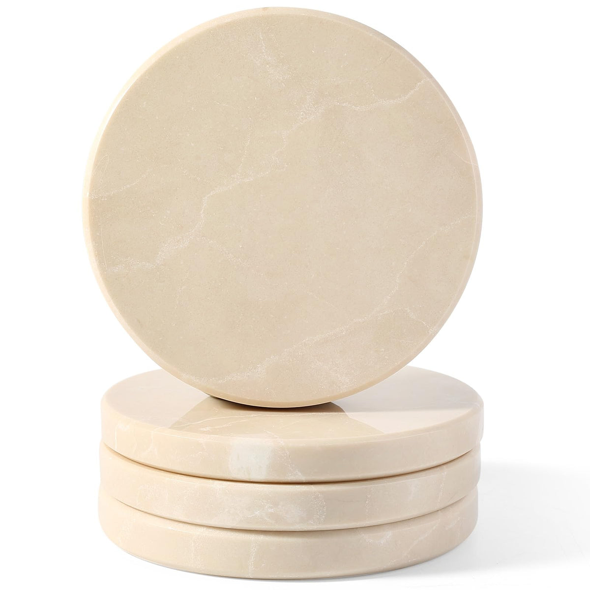Koville Marble Coaster Set of 4, Round White Coasters, 4" Cup Coasters for Drinks, Heat Resistant Coaster for Coffee Table Home Office Bar Decor(Namib Fantasy)