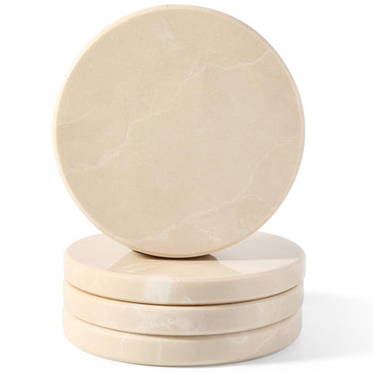 Koville Marble Coaster Set of 4, Round White Coasters, 4" Cup Coasters for Drinks, Heat Resistant Coaster for Coffee Table Home Office Bar Decor(Namib Fantasy)