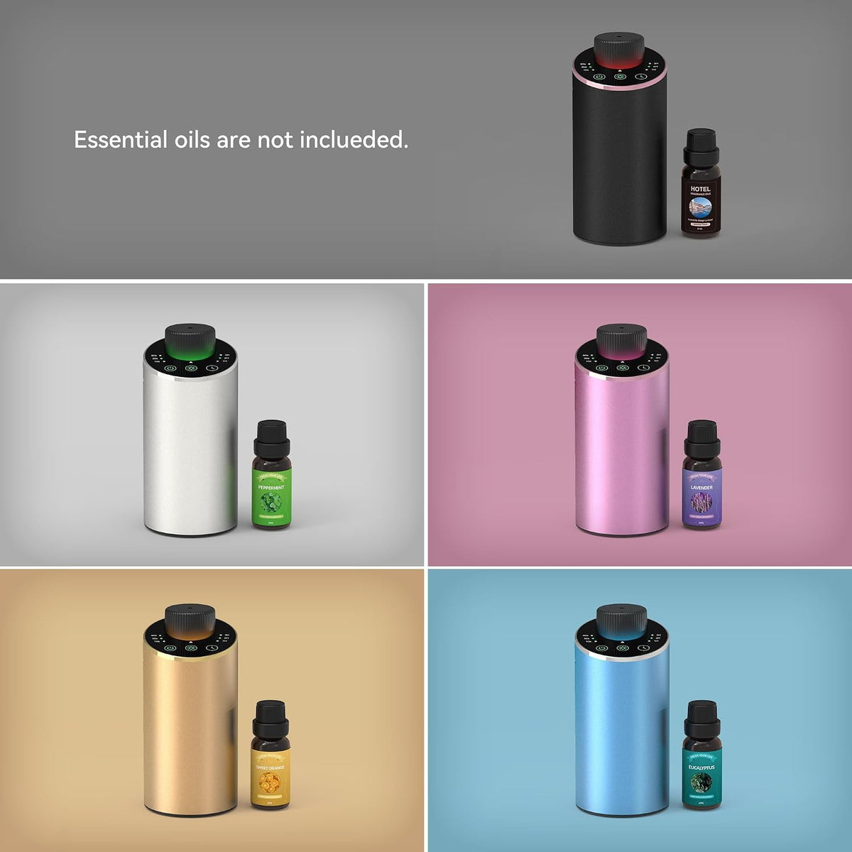 Waterless Essential Oil Diffuser Aromatherapy Scent Diffusers for Home Large Room, Bedroom, Car, Office, Desk, Battery Operated Mini Portable Air Freshener, 3 Countdown Timers & 3 Mist Levels