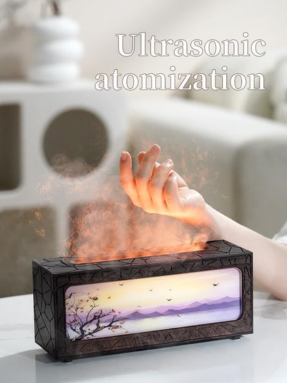 Essential Oil Diffusers Ultrasonic Fireplace Flame Aromatherapy Diffuser, Auto Shut-Off, Timer Setting, 7 Colors LED Lights Changing for Home, Office, Spa 200ml (White)