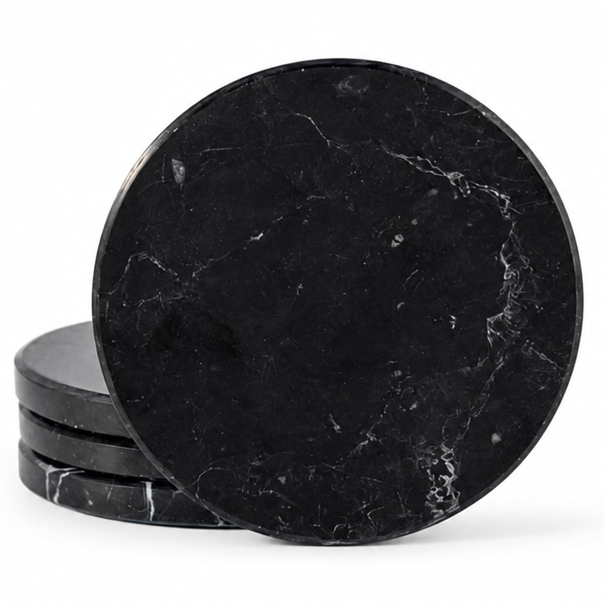 Koville Marble Coaster Set of 4, Round White Coasters, 4" Cup Coasters for Drinks, Heat Resistant Coaster for Coffee Table Home Office Bar Decor(Namib Fantasy)