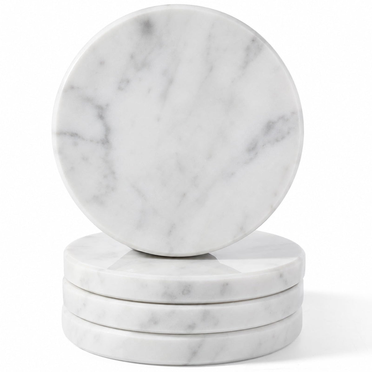 Koville Marble Coaster Set of 4, Round White Coasters, 4" Cup Coasters for Drinks, Heat Resistant Coaster for Coffee Table Home Office Bar Decor(Namib Fantasy)