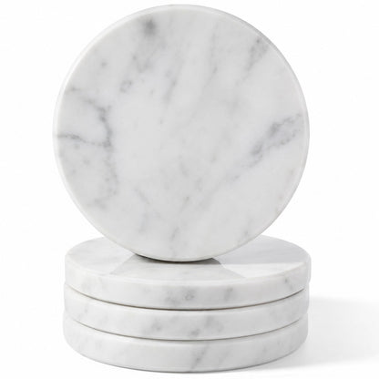 Koville Marble Coaster Set of 4, Round White Coasters, 4" Cup Coasters for Drinks, Heat Resistant Coaster for Coffee Table Home Office Bar Decor(Namib Fantasy)