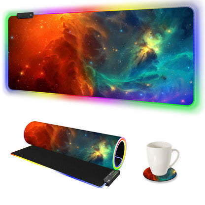 AIMSA RGB Gaming Mouse Pad Extended, Large Led Mousepads Non-Slip Rubber Base with 14 Lighting Modes, Computer Keyboard Mat Soft Desk pad Waterproof 35.4 x 15.8 inches, Galaxy Nebula Universe