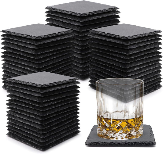 VIBRATITE 60 Pack 4 Inch Square Black Slate Drink Coasters