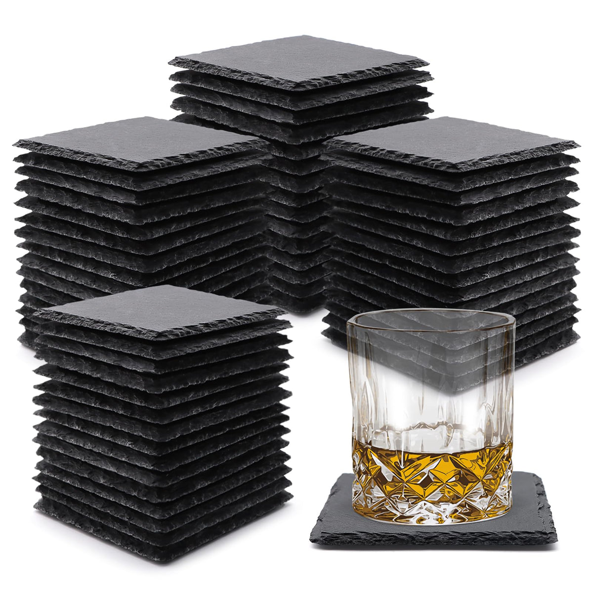 VIBRATITE 60 Pack 4 Inch Square Black Slate Drink Coasters