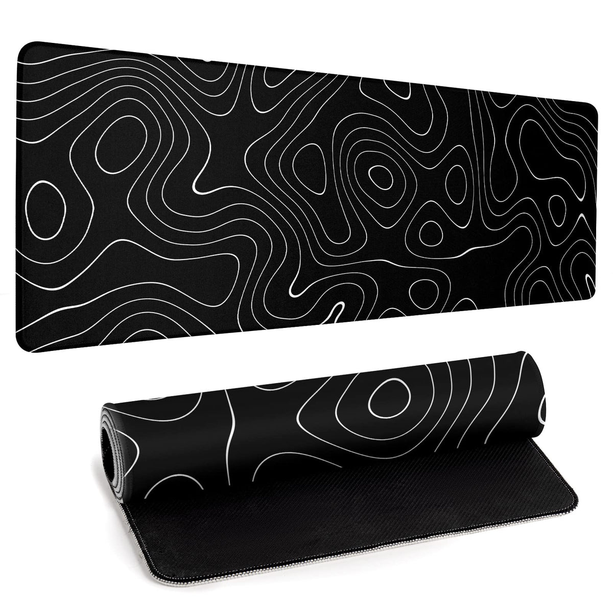 Large Topographic Map Gaming Mouse Pad for Desk Black Desk Pad with Non-Slip Rubber Base Stitched Edge Desk Organizers and Accessories Desk Decor