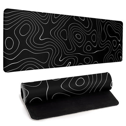 Large Topographic Map Gaming Mouse Pad for Desk Black Desk Pad with Non-Slip Rubber Base Stitched Edge Desk Organizers and Accessories Desk Decor