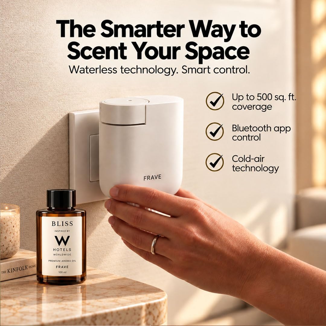 Air Lux Diffuser with Aroma Oil, Plug-in Waterless Essential Oil Diffuser, Smart Bluetooth App Control, Covers Up to 500 sq ft, 60ml Capacity, Cold Air Scent Technology, White