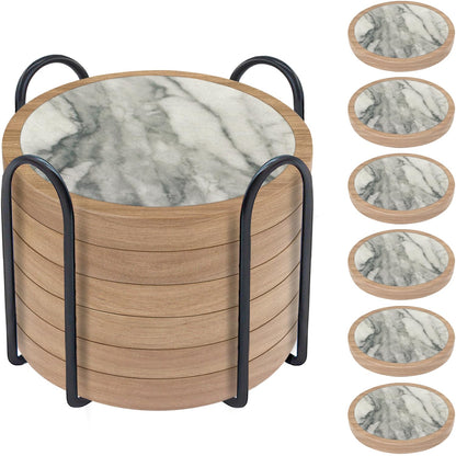 Wood Coasters for Drinks, Minacun Absorbent Coaster Sets of 5, Drinks Coasters for Coffee Tabletop Protection, Non-Slip, Non-Stick, Suitable for Kinds of Cups Wooden Table Drink, 4.3 Inches Black