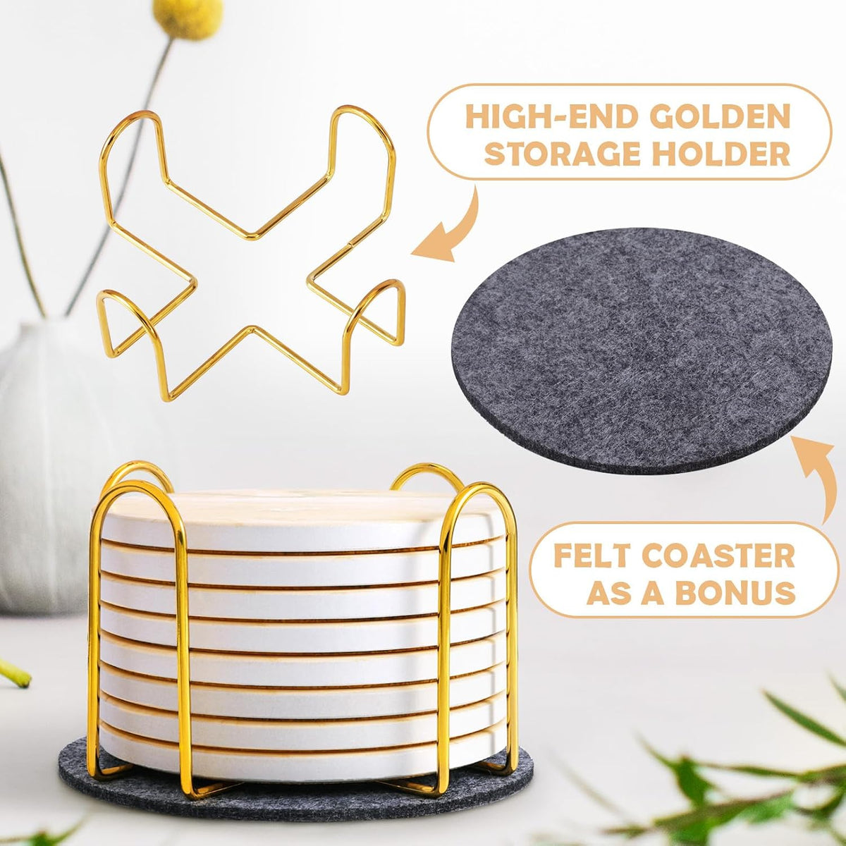 Absorbent Ceramic Coasters Set of 4, Modern Marble Style Drink Coasters