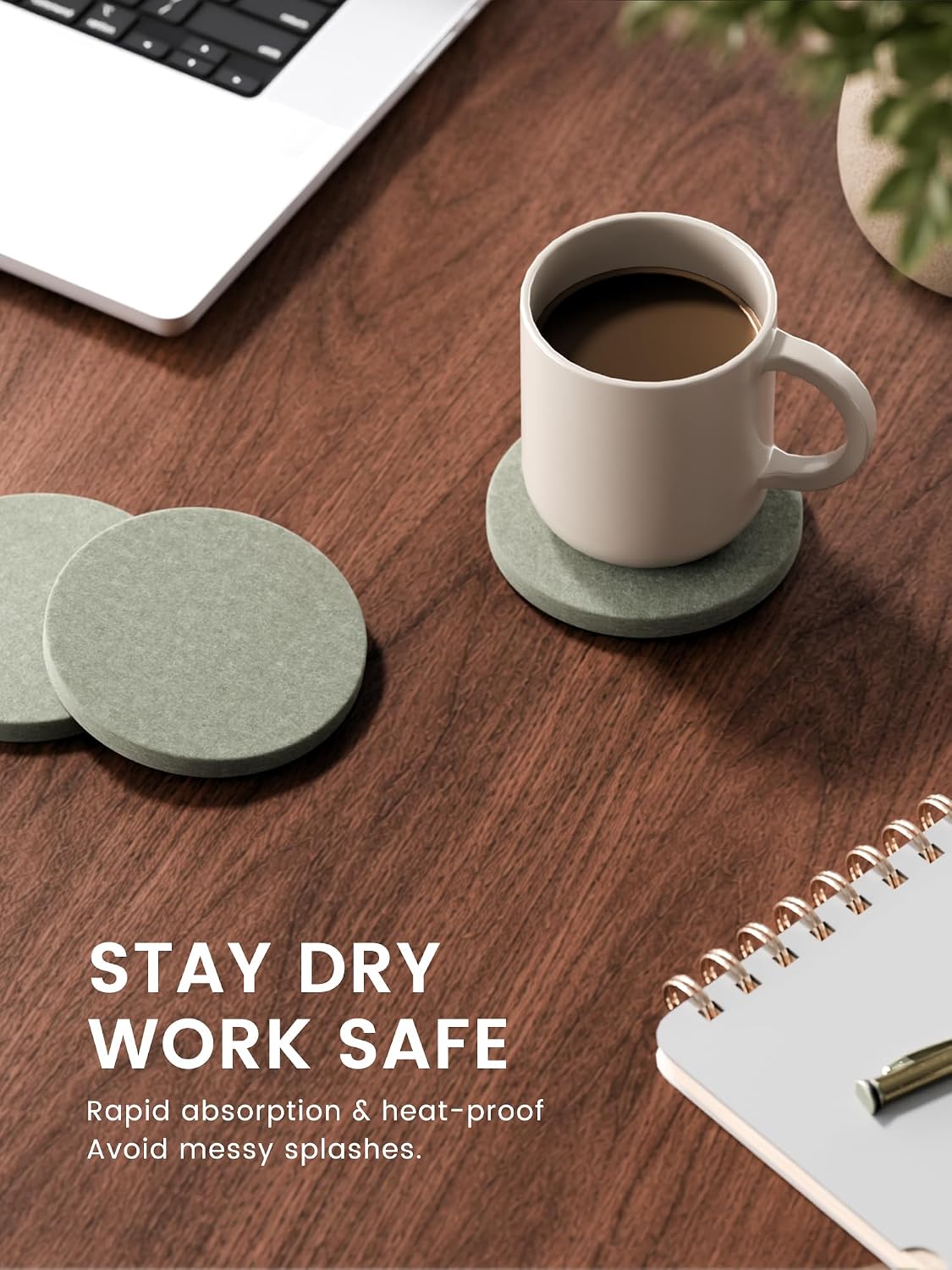Fluxynara Felt Coasters with Holder, Set of 8 for Drinks, Sage