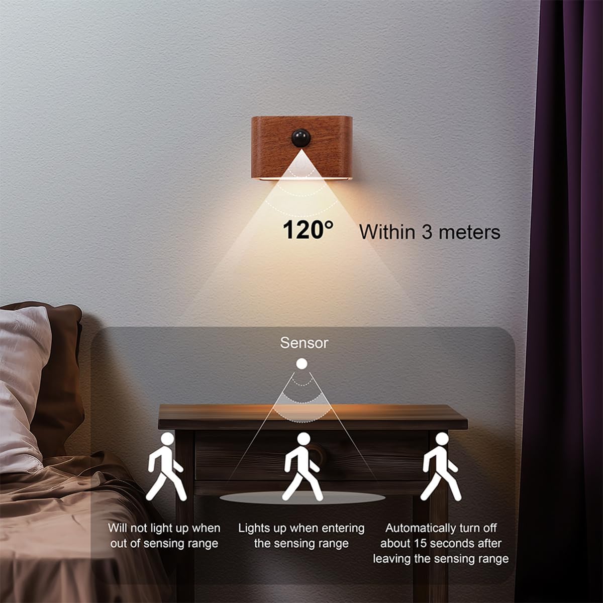 Motion Sensor Night Light & Essential Oil Diffuser (Walnut Wood)