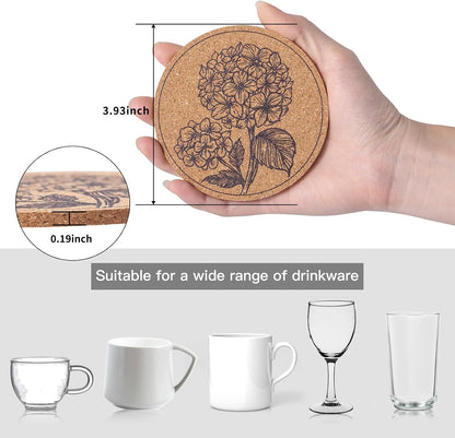 Cork Coasters for Drinks Absorbent Non Slip 12pcs 4 Inch Flower