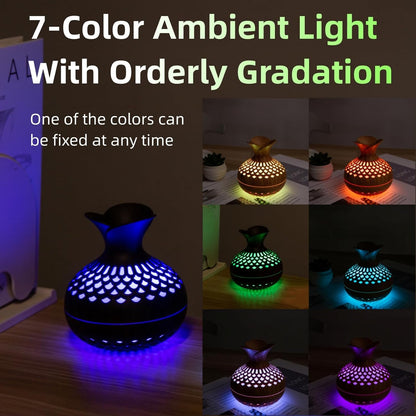 Colorful Cool Mini Humidifier, Flower Shape USB Personal Desktop Humidifier for Car, Office Room, Bedroom,etc. 2 Mist Modes, 7 colors,Super Quiet (Lightwood)