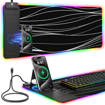 Wireless Charging RGB Mouse Pad with Phone Stand, Large Gaming Desk Mat