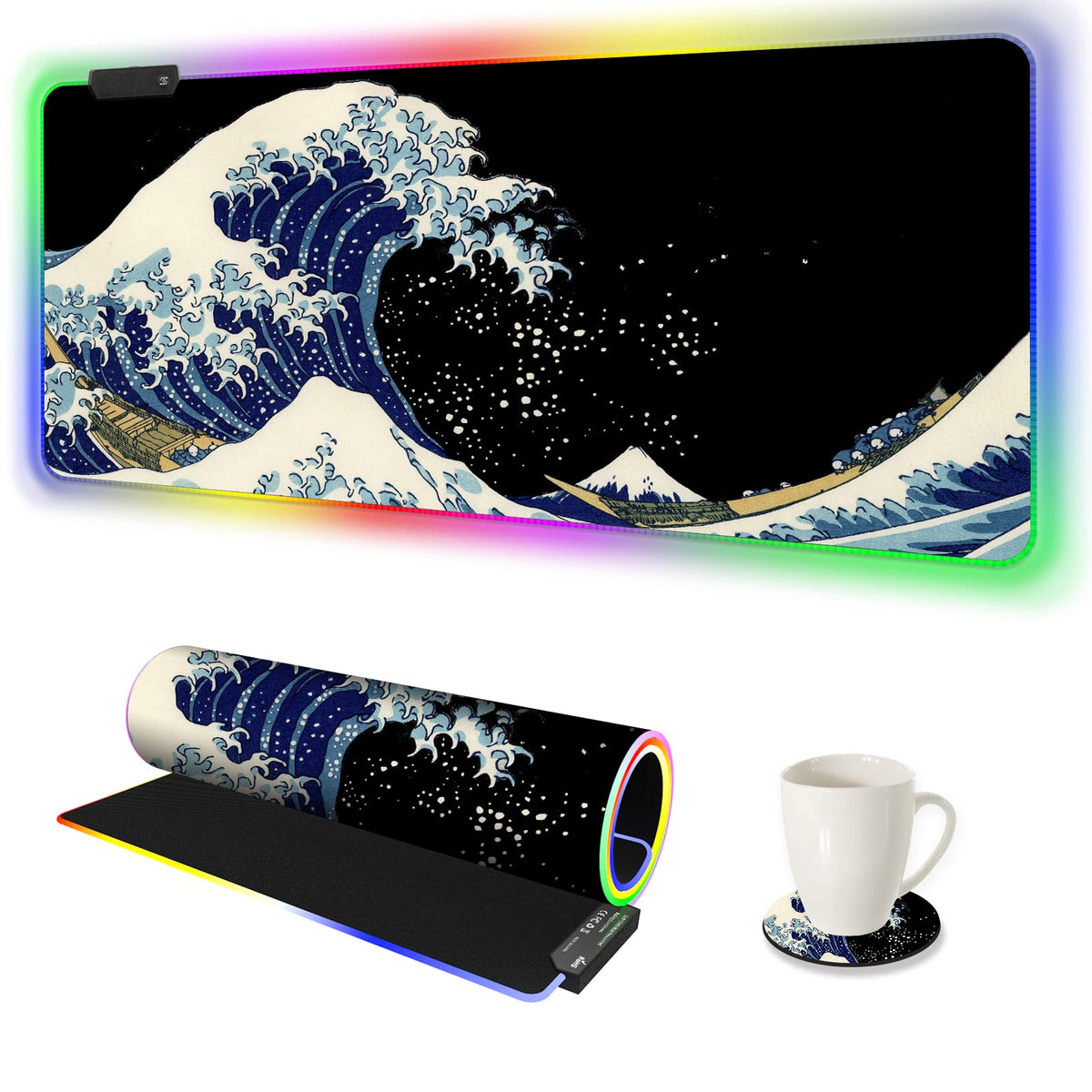 AIMSA RGB Gaming Mouse Pad Extended, Large Led Mousepads Non-Slip Rubber Base with 14 Lighting Modes, Computer Keyboard Mat Soft Desk pad Waterproof 35.4 x 15.8 inches, Galaxy Nebula Universe