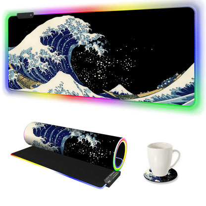AIMSA RGB Gaming Mouse Pad Extended, Large Led Mousepads Non-Slip Rubber Base with 14 Lighting Modes, Computer Keyboard Mat Soft Desk pad Waterproof 35.4 x 15.8 inches, Galaxy Nebula Universe