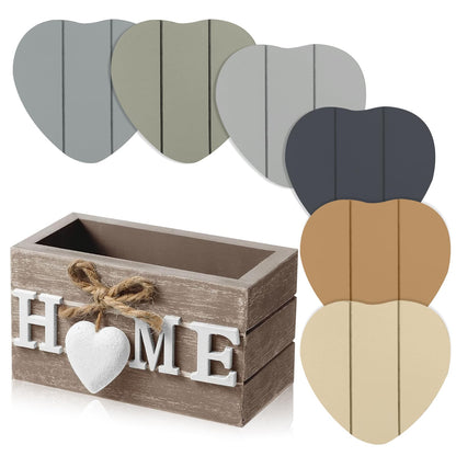 Patelai 6 Pcs Wooden Heart Coasters Set with Holder, Home, Blue