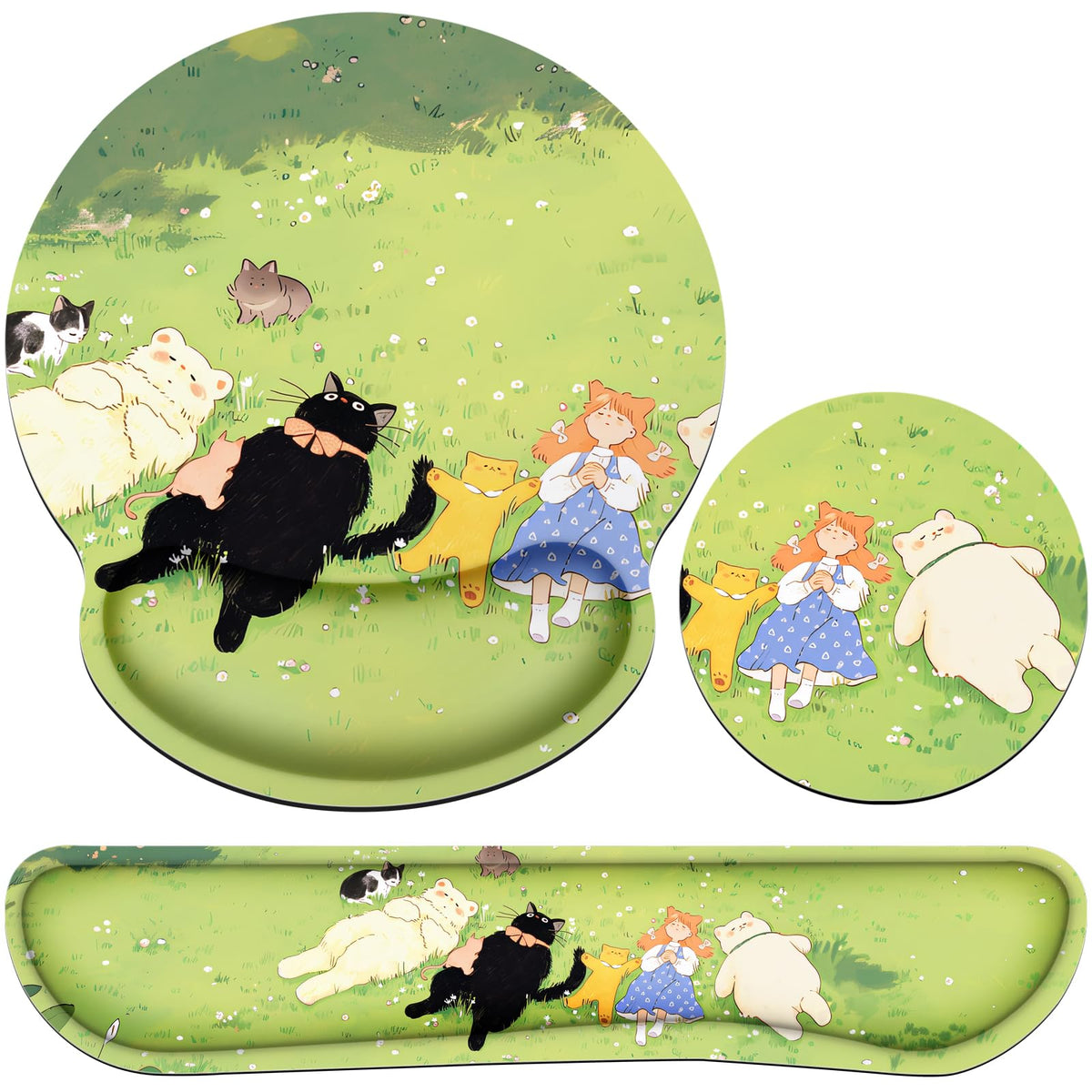 Mouse Pad with Wrist Rest Set, 3-in-1 Wrist Support Mouse Pad Set, Floral