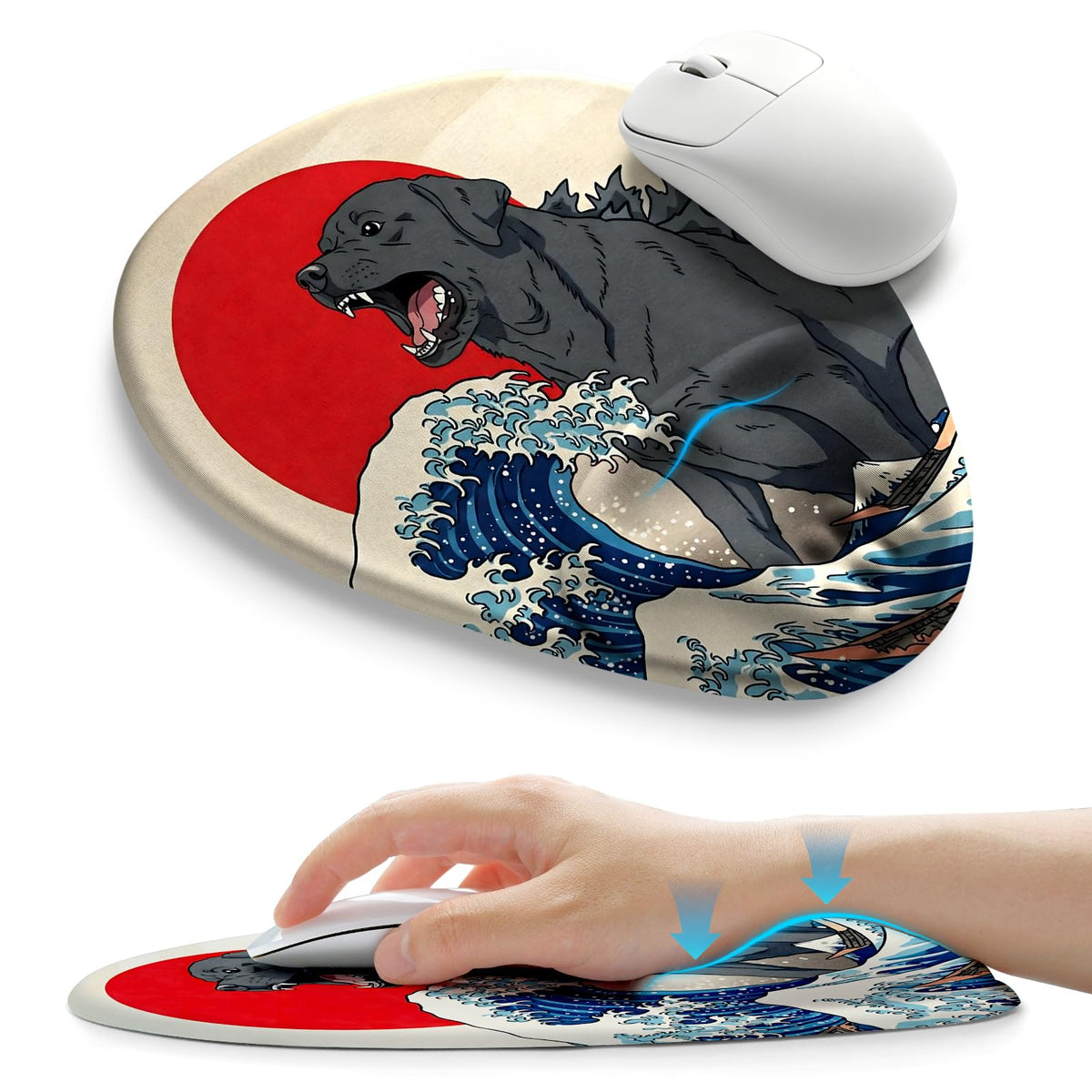 Palm-Rest and Wrist-Hugging Mouse Pad Wrist Rest, Ergonomic Wrist Support with Curve Fitting Cushioned Memory Foam for Carpal Tunnel Pain Relief, 9.9 x 8.3 Inch, Dark Night Black