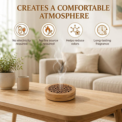Passive Essential Oil Diffuser Stone, Small Lava Rock Diffuser Set Aromatherapy Stone for Desk Home Office Car Gift-Giving, Compact Wood Bas