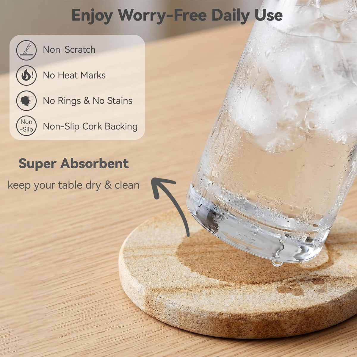 Absorbent Sandstone Drink Coasters Set of 6 with Holder, 4" Round