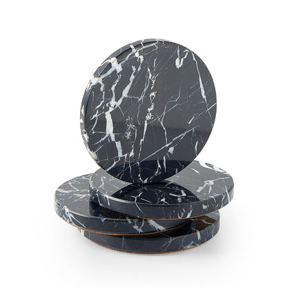 Natural Marble Coaster Set of 4.Round Drinks Coasters,Non-Ceramic/Non-Resin